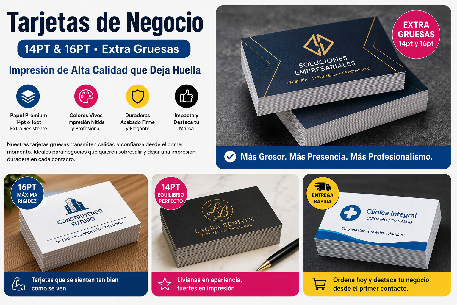 Tarjetas de Negocio Profesionales 14PT y 16PT